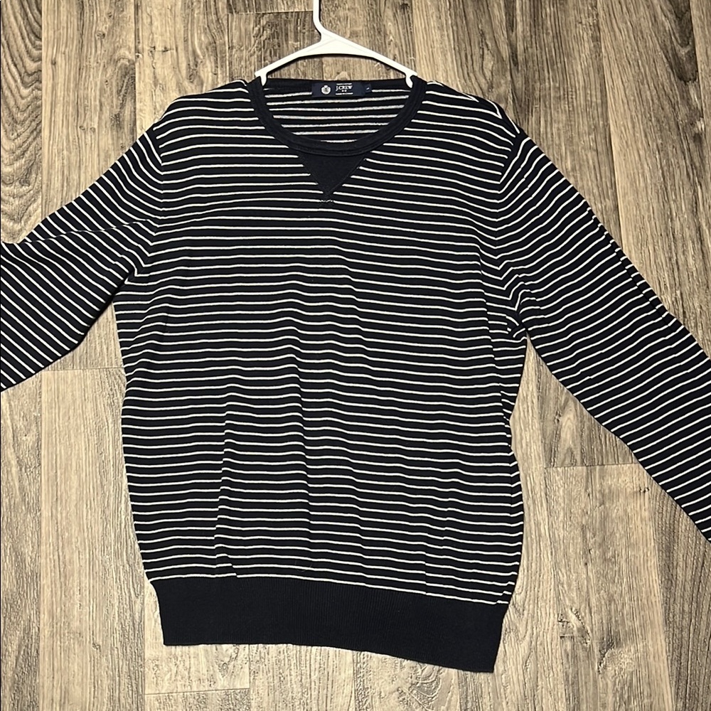 J Crew Izod Black and White V-Neck Sweater with Stripes